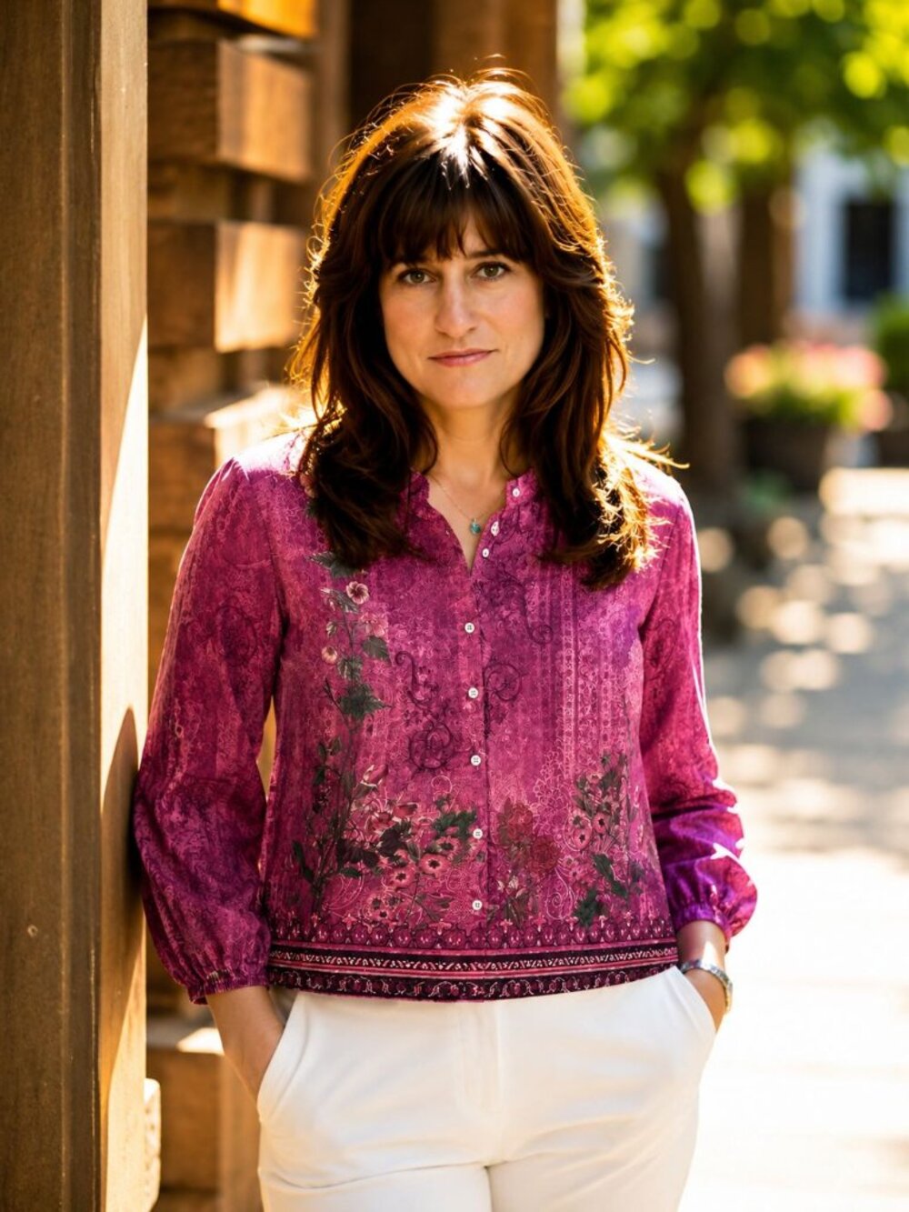 Women’s Mauve Boho Blouse Romantic Floral Button Up Shirt Lightweight Flowing Co - Picture 3 of 4